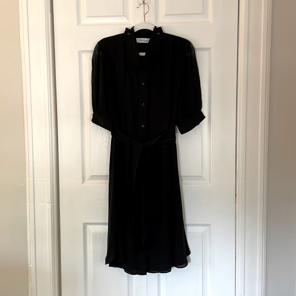YSL fit and flare black silk dress